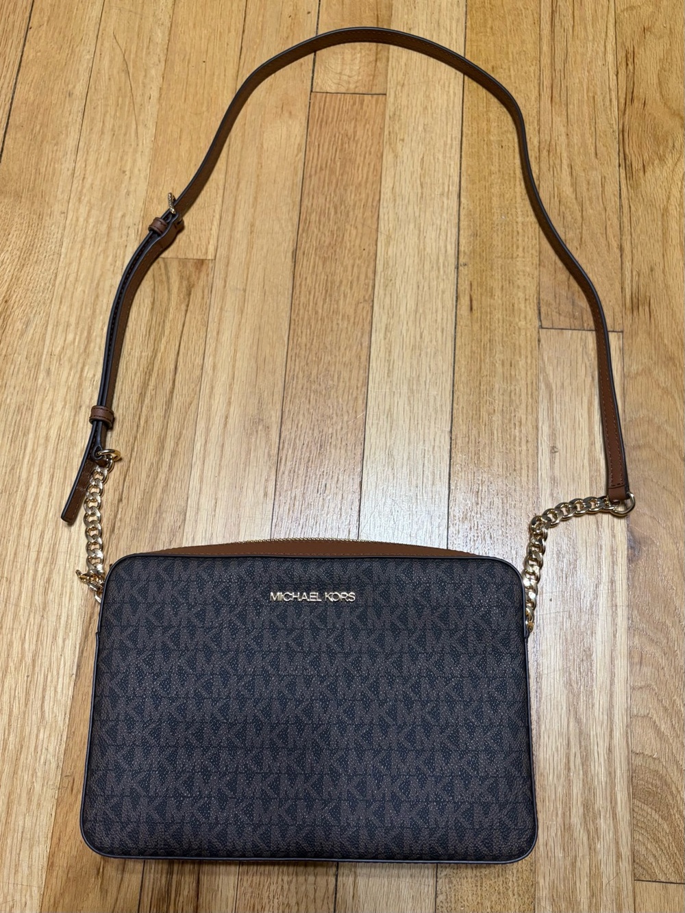 Michael Kors Jet Set Large East West Brown Logo Crossbody Bag